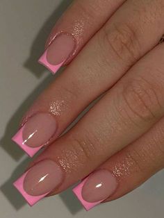 Holiday Acrylic Nails, Cute Simple Nails, Simple Gel Nails, Summery Nails, Girly Acrylic Nails, French Tip Acrylic Nails, Pink French, Short Square Acrylic Nails, Summer Acrylic Nails