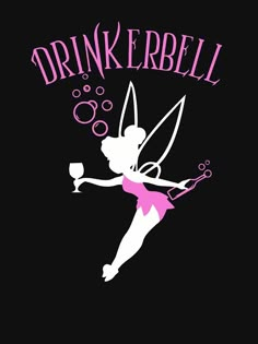 a tinkerbell fairy holding a wine glass with bubbles on it's back