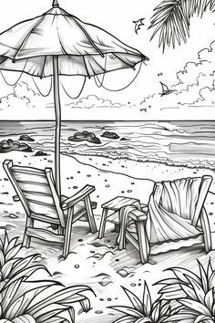 two chairs and an umbrella on the beach