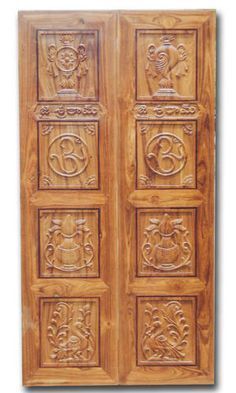 an intricately carved wooden door