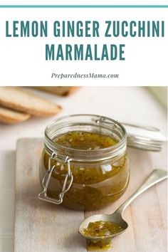 lemon ginger zucchini marmalade in a jar with spoon