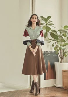 Mode Harajuku, Detail Couture, Brown Skirt, Korean Clothing, Linnet, Modest Fashion Outfits, Mode Inspo, Korean Outfits