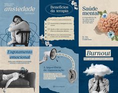 a collage of brochures with images of people sleeping on couches and clouds