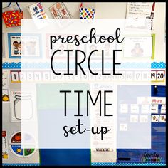 a bulletin board with the words preschool circle time set - up written in black on it