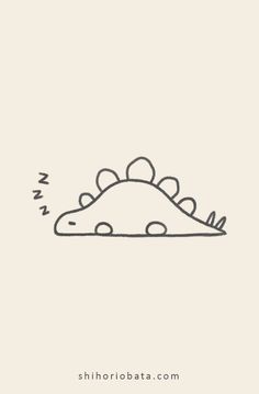 a drawing of a dinosaur sleeping on top of it's back with its head down