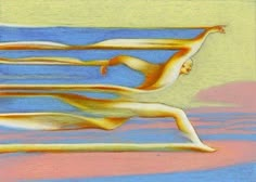 an artistic painting of two women floating in the water