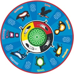 an image of a wheel of life with animals and birds on it's side