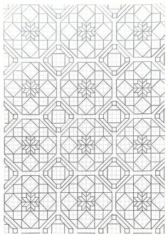 an intricate pattern that is drawn in black and white, with lines going through it