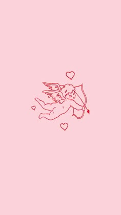 a drawing of a cupid holding a bow and arrow with hearts in the background