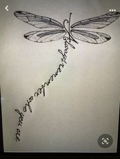 a drawing of a dragonfly with words written in cursive writing on it