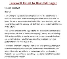 an email to boss / manager is shown in this screenshote image with the words,'farewell email to boss / manager '