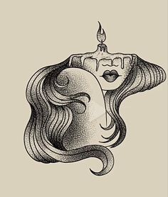 a drawing of a woman's face with a candle in her hair and the words,