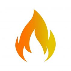 a fire flame with orange and yellow flames in the center, on a white background