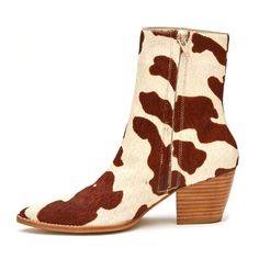 Cow hair upper Matisse Boots, Ann Wilson, Cow Spots, Brown Cow, Western Ankle Boots, Western Chic, Pointed Toe Boots, Wooden Heel, Jackson Hole