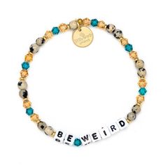 Edit your life frequently and ruthlessly. It’s your masterpiece after all. Hand-crafted using fine-cut stones and acrylic letter beads Gold-plated brass hardware Elastic stretch bracelet Handle with Care - do not wet Little Words Project Little Words Project® encourages women to both be kind to themselves and to others. The handcrafted bracelets are each made with a different inspirational word. Each bracelet features a tag inscribed with a registration code. This code is used to register your b Edit Your Life, Alphabet Bracelet, Little Words Project, Letter Bead Bracelets, Seed Bead Crafts, Be Weird, Word Bracelet, Acrylic Letters, Handcrafted Bracelets