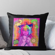 Super soft and durable 100% spun polyester Throw pillow with double-sided print. Cover and filled options. Kidcore aesthetic neko anime girl manga in an alt indie 80s 90s retro nostalgia core aesthetic clothes for those retro 80s 90s clothes fans, soft boys, soft girls, pastel colors aesthetic, and kid core aesthetic clothes.,Perfect gift idea for kidcore aesthetic clothes and nostalgiacore aesthetic fans. Alt indie aesthetic clothes design for every stickercore aesthetic and loudcore aesthetic fans. An alternative aesthetic clothes for childhood memories. Nostalgiacore Aesthetic, Kid Core Aesthetic, Alt Indie, Colors Aesthetic, Retro Throw Pillows, 90s Clothes, Kidcore Aesthetic, Alternative Aesthetic, Nostalgia Core