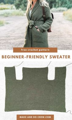 a crochet pattern for a women's coat with the text beginner friendly sweater