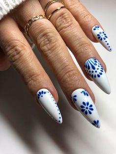 Mexican Talavera Nail Art, Pink Talavera Nails, Porcelain Nails Design, Papel Picado Nails, Mexican Pottery Nails, Mexican Flower Nails, Mexico Nails Designs, Tequila Nails, Talavera Tattoo