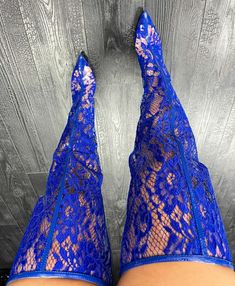 Lace Thigh High Boots, Blue Thigh High Boots, Blue Knee High Boots, Womens Thigh High Boots, Boots Plus Size, Cute Shoes Heels, Summer Lace, Stiletto Boots, Long Boots