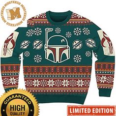 Ugly Sweater Party, Cozy Knit Sweater, Christmas Costumes, The Mandalorian, Sweater Brands, Boba Fett, Holiday Sweater, Winter Holiday, Wool Blend Sweater