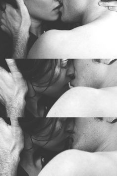 a man and woman kissing each other in the middle of two pictures, one is black and white