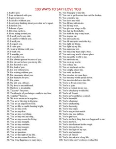 the 100 ways to say i love you list is shown in red, white and black