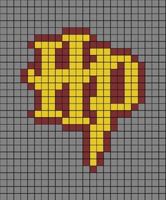 A pixel art template of the Harry Potter logo, spelling H P. Gryffindor Perler Beads, Lotr Pixel Art, Pixel Art Logo, Logo Harry Potter, Pixel Art Animals