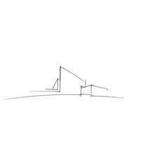 a line drawing of a house in the middle of an empty field with no grass