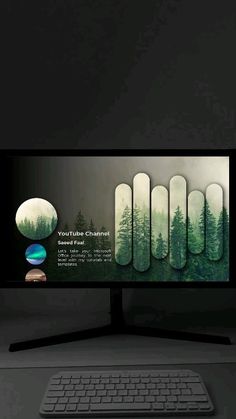 a computer monitor with the image of trees on it