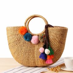 Free U.S. shipping. Style:  , color:Beige, suite for season：Summer ，Beach, Honeymoon, Material Raffia, Beige Beach Bag Woven Summer Handbag for Travelling Round Straw Bag, Bags Online Shopping, Straw Beach Bag, Summer Handbags, Bamboo Bag, Boho Handmade, Lv Bags, Straw Tote Bag, Woven Handbags