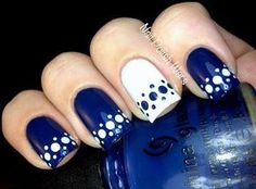 Uñas de gel color azul - Gel nails blue Dot Nail Art Designs, Nail Options, Blue Nail Art Designs, Polka Dot Nail Art, Blue And White Nails, Blue Nail Art, White Nail Art