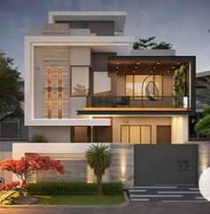 an architectural rendering of a modern house