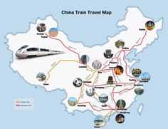 the china train travel map is shown with all its locations and their respective trains on it