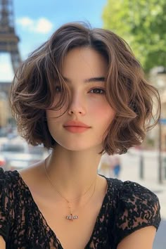 Short Hairstyle Side Part, Short French Bob With Curtain Bangs, Short Hairstyle Women Baddie, Wavy French Bob With Curtain Bangs, Short Hair With French Bangs, Long Pixie Hairstyles With Bangs, French Bob With Side Bangs, French Bob For Thick Hair, Bob Hairstyles Oval Face