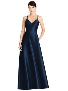 V-neck Full Skirt Satin Maxi Bridesmaid Dress In Midnight Navy | The Dessy Group 2022 Wedding Guest Dress, Dresses For School Dances, Mary Hart, Gefilte Fish, Navy Bridesmaid Dress, Graduation Dress Ideas, Blue Bridesmaids Dresses, Wedding Guest Ideas, Latest Bridesmaid Dresses