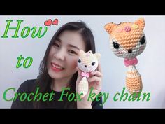 a woman is holding two crochet toys in front of her face and the words how to crochet foxy chain