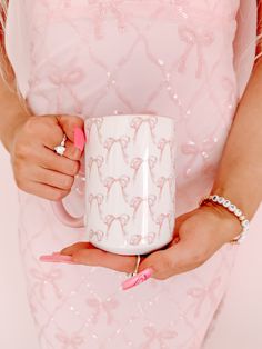 Mini Bow Pink Mug | Sassy Shortcake Pink Coffee Bar, Pink Pastry, French Pastel, Football Tailgate Outfit, Gift Ideas For Myself, Tailgate Outfits, Sassy Shortcake, Fall Tshirt, Pink Mug