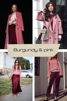 Dallas fashion blogger shares how to style burgundy for all and winter—burgundy and pink outfit inspiration Winter Style Dress Outfit Ideas, Burgundy Jeans Outfit Summer, Brunette In Pink Outfit, Work Outfits With Burgundy Pants, Pink Winter Outfits For Women, Red And Magenta Outfit, Pink And Wine Outfit, Color That Goes With Pink, Burgundy And Blush Outfit Ideas