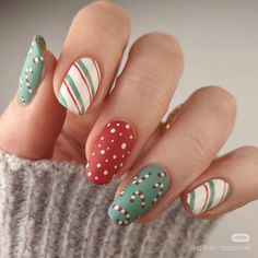 Cute candy cane-inspired nails in mint, red, and white—perfect for cozy holiday vibes! ❄️✨

#HolidayNails #ChristmasNailArt #FestiveManicure #CandyCaneNails #WinterNails #CozyVibes Nail Art Noel, December Nails, Christmas Nails Easy, Colorful Nails, Christmas Gel Nails, Her Nails, Cute Gel Nails