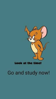 a cartoon mouse pointing at the time on a blue background with text that reads, look at