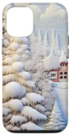 an image of snow covered trees and houses