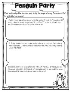 the penguin party worksheet for students to practice their reading skills and writing numbers