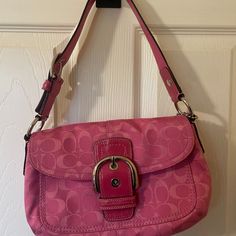 Selling This Beautiful Rare Hot Pink Y2k Coach Boho Buckle Shoulder Bag. Not Sure Why I Am Getting Rid Of This Bad Boy. Beautiful Condition, Stunning Pink, Impecable Tan Interior. Patent Leather Has Some Krinkling But No Cracking Signs. Only One Mark As Pictured That I Noticed. Please Review All Photos Before Purchasing. Sale Is Final. Hot Pink Y2k, Bags Y2k, Pink Y2k, Cute Bags, Bad Boy, Coach Bags, Patent Leather, Hot Pink, Bag Lady