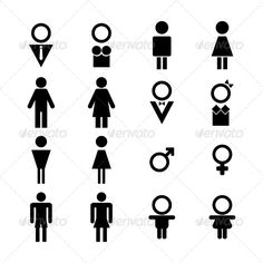 the silhouettes of people in different poses and sizes, all with their own symbols