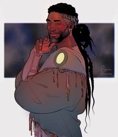 Space Wizard, Afro Art, Male Character, A Drawing