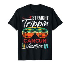 PRICES MAY VARY. Straight Trippin Cancun Mexico Couples Family Vacation Group. Cancun Mexico retro sunglass color in vintage distressed style fun Family or Honeymoon or Couples vacation souvenir for girls trip or besties trip party in tropical Caribbean. Honeymoon Matching Baecation Partner for Cruise or Beach. Cancun Mexico beach vacation souvenir matching for honeymoon or wedding bridal party or girls trip travel lovers on spring break summer vacation trip best friends partying besties weekend Jamaica Vacation, Cancun Mexico, Mens Workout Clothes, Applique Fabric, Outdoor Men, Comfortable Tops, Summer Tshirts, Family Vacation, Jamaica