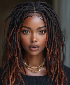 Dark Red Highlights for Thick Locs on Every Black Woman Locs Highlights, Dark Red Highlights, Thick Locs, Rocker Hair, Goddess Braids Hairstyles, Faux Locs Hairstyles