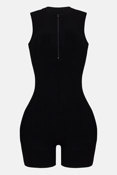 Available In Black. Romper Mock Neck Sleeveless Front Zipper Biker Short Stretch Compression Rib 82% Rayon 18% Spandex Imported | Zarah Snatched Romper in Black size Large by Fashion Nova Romper Outfit Ideas, Fashion Nova Romper, Crop Top Hoodie, Biker Short, Hack Tool, Baddie Makeup, Black Romper, Biker Shorts, Fashion Killa