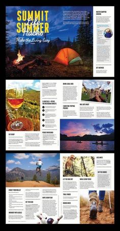 an image of a brochure with images of camping equipment and people in the background