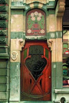 an old building with a large wooden door